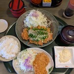 楽一楽座 - ねぎ塩ダレロースかつ定食・アジフライ