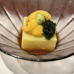 割烹 清風 - トウモロコシの葛豆腐、ウニと生海苔