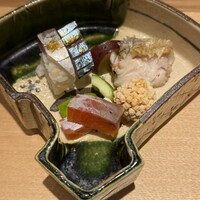 炭火割烹 庵 - 鯖　新さつまいも　百合根　白甘鯛　マス