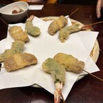 はん亭 根津本店 - 海老の紫蘇巻きと豚のヒレ肉