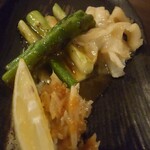 和食創菜 月灯花 - アスパラ、ミル貝、梅水晶の盛り合わせ