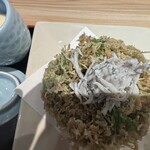 まるごと駿河湾 三島駅店 - 釜揚げしらすオンザしらすのかき揚げ