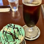 珈琲太郎本舗 - チョコミント牛乳プリン　70ブレンドアイスコーヒー