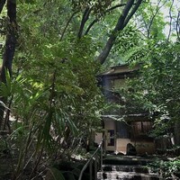 山の茶屋 - 鬱蒼とした深い林の中にあり、妖怪が出てきそうな雰囲気である。白い煙がすうっと伸びているのがお分かりになるだろうか。鰻屋である。