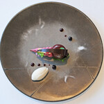 ヌーヴェル・エポック - ランチコース 14450円 のカシスとリンゴのタルトショコラ ビールのソルベとアマレットの香りを添えて