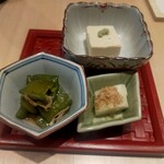 築地 鮨 山治 - 胡麻豆腐・長芋わさび漬け・万願寺とうがらし