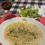 イル・キャンティ - カルボナーラスパゲティー大盛　
      グラスワイン赤　サラダ付き　1550円