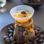 プレゼンテ スギ - 2025.6 新政亜麻猫で戻した鱸の生ハム 人参ペースト 透明トマトジュース N25キャビア