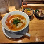 麺家 たけ田 - 赤海老の焼き出汁雲吞麵と白イカ漬け丼とイサキ刺し