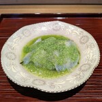 京味 もと井 - コチ、黒もずく（ぼうず殺し）、胡瓜の卸し+山葵+三杯酢。