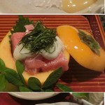 久壷庵 - ＜2014年9月＞食べ終わった柿の器はスプーンでほじくって食べました。アロエのはウサギちゃんの器。