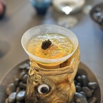 プレゼンテ スギ - ⑧新政亜麻猫で戻した鱸の生ハム 人参ペースト 透明トマトジュース N25キャビア