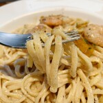 ポタ パスタ - ポルチーニクリームパスタ Mサイズ(トッピング：大海老3個＆高級カラスミ)