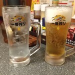 かつ政 竜南店 - 黒霧島(芋)水割り    生ビール