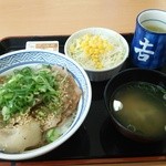 Yoshinoya - ねぎ塩ロース豚丼並490円 Aセット生野菜サラダ味噌汁セット130円