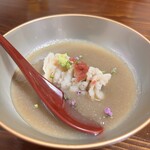 鮨 弥さか - 鱧、水茄子と蕪の摺流し