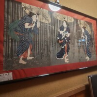 うなぎ割烹 大江戸 - 通された席の壁には、国芳の浮世絵