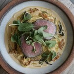 糠漬工房 nipote - 料理写真:ぬか漬けローストビーフとぬか漬けほうれん草のウニクリームパスタ