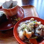 たけだ - 会津の味、ちょこっとセット（￥500税込み）ちなみに正式な漆塗りの器手塩皿になります。直径11㎝。