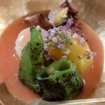 中善 - 明石タコ、万願寺唐辛子、小芋、里芋、トマト酢餡