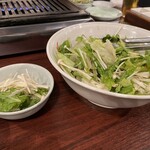 だし家焼肉ゑびす本廛 - 千葉県茂原市有機野菜のサラダ　フレッシュえのき初めて　醤油ベースのドレッシングがとても美味しかった