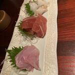 杉のあかり - 刺し盛り。手前のやつが最高でした。