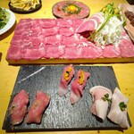 個室 肉寿司と牛タンしゃぶしゃぶ 金肉 名古屋駅前店 - 肉寿司3種