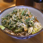 福そば - 冷し天ぷらそば(春菊と人参のかき揚げ)＠税込650円