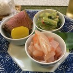 味希博 - イカの明太子あえ、多分　小松菜の白味噌和え。