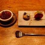 306340038 - スナック(ヤギのチーズとフルーツチュイル、自家製豆腐タルト、ラフテームース)