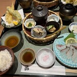 和食うおまん あべのハルカス店 - 愛媛県産鯛薄造りと天麩羅御膳