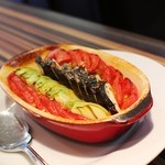 ete - 2014年9月ﾗﾝﾁ　付け合わせの焼き野菜はトマト・パプリカ・ジャンボズッキーニと茄子