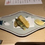 銀座 結絆 - 蝦夷鮑と玉蜀黍の天ぷら