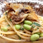 名前のないイタリア料理店 - 鮎 枝豆 スパゲッティ アーリオオーリオ