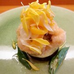 名前のないイタリア料理店 - 鱧フリット、水茄子、おくら、パプリカ、菊