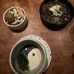 KOKE - 白味噌スープ、天ぷら、雲丹チップス