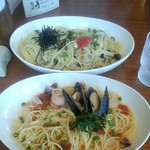 Jolly-pasta - 海の幸といくらのｸﾘｰﾑｿｰｽ\890-あさりと明太子のﾍﾟﾍﾟﾛﾝﾁｰﾉ大盛\890 ﾌﾟﾗｽ\160-