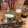 鳥福 - 赤星チョイス。お通し、お新香、冷奴がいつものスターターです