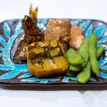 うを徳 - 2025.6 琵琶湖産鮎有馬煮 余市産アンキモ 黒皮かぼちゃ 茨城産枝豆