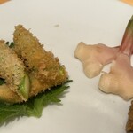 あじふらい てしお - アスパラガスのフライ、谷中生姜