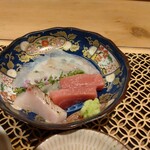 坂口家 うまづら - お造り（マグロ、マナガツオ炙り、オコゼ）