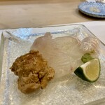 うを徳 - 大分城下鰈産のお造りヘベス添え/与市のあん肝