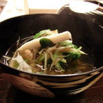 鴨丸沢煮椀、京水菜、牛蒡、九条葱