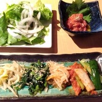 近江うし焼肉 にくTATSU 銀座店 - サラダ＋ユッケ＋キムチ ナムル 5種