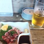 福寅 - ツラミ刺し、生ビール