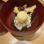 新門前 米村 - 【和牛ビーフシチューと鮎、リゾット添え】ウドと蓮根の天ぷら、鮎のワタまでリゾットに混ぜてある