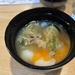 小料理 椿 - 温玉を潰して、かき揚げも載せちゃえ❤️