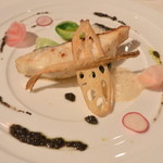 ルアン アカガネリゾート京都東山1925 - 2014/09 鮮魚のﾎﾟﾜﾚ 黒ｵﾘｰﾌﾞのｿｰｽとﾎﾀﾃのｶﾌﾟﾁｰﾉ ｺｰｽF (6,000円)