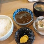 Tempura Kappou Mimatsu - 140911天麩羅定食：ご飯、天つゆ、味噌汁、冷奴、漬物