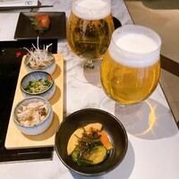 博多もつ鍋 やま中 博多店 - ビールはグラスで♩小鉢でちょこちょこ食べるの好き♩